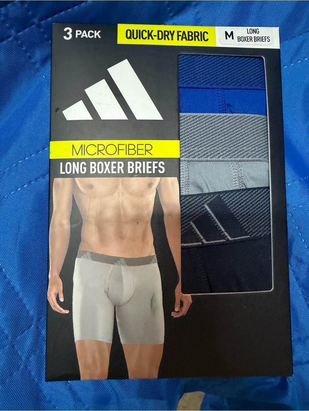 adidas 3-Pack Microfiber Long Boxer Briefs - Blue/Gray/Black